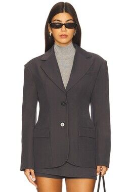 Line & Dot Ida Hourglass Blazer in Charcoal Grey fitted suit jacket